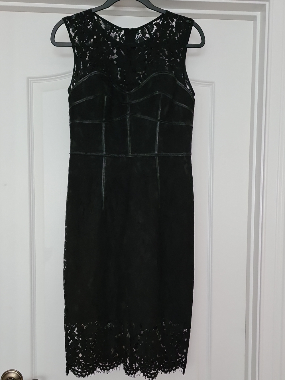 Milly - Black Leather And Lace Sheath Dress
